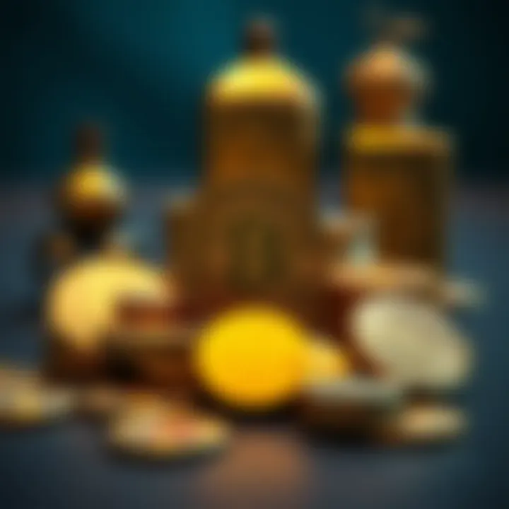 A gold coin collection displayed with artistic arrangement