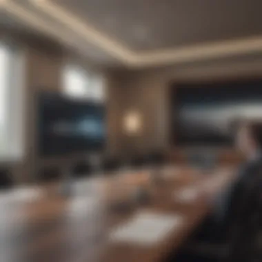 Data Presentation in a Conference Room An individual presenting data and insights in a modern conference room.