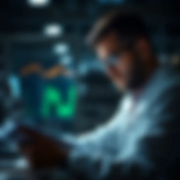 A researcher examining industry reports