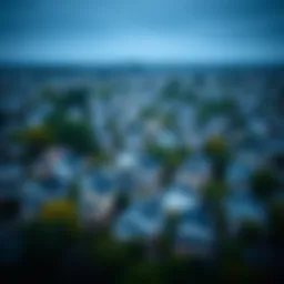 Aerial view of a diverse neighborhood with rental properties