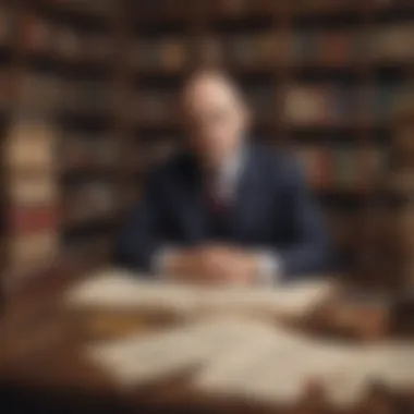 Joseph Schumpeter in his study, surrounded by books and papers