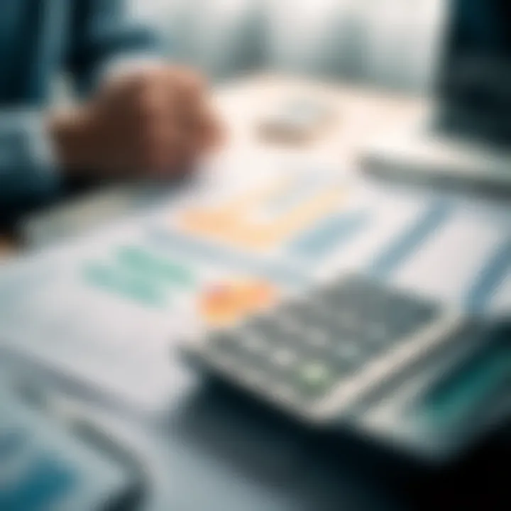 Reviewing Financial Documents for Refinancing Calculator and financial documents laid out for review