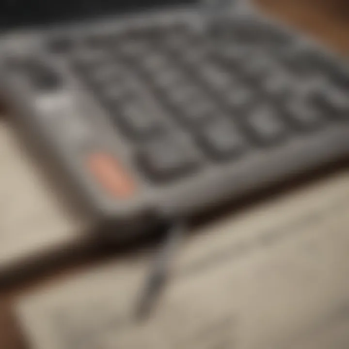 A detailed view of a traditional savings account passbook with a pen and calculator