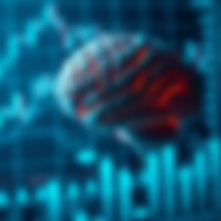 An abstract representation of psychological factors influencing trading behavior, featuring a brain and graphs.