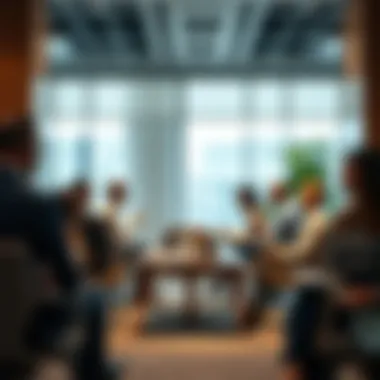 Corporate Environment and Employee Engagement An elegant office setting showcasing a collaborative environment