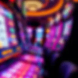 A close-up view of casino slot machines with vibrant lights