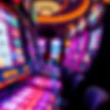 Vibrant Slot Machines Highlighting Casino Dynamics A close-up view of casino slot machines with vibrant lights