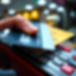 A close-up view of a credit card and a payment terminal